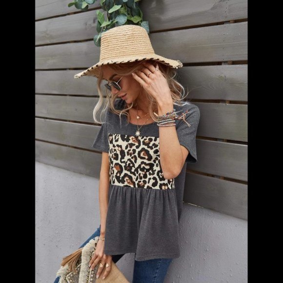 Gray Leopard Ruffle Top - Picture 4 of 6
